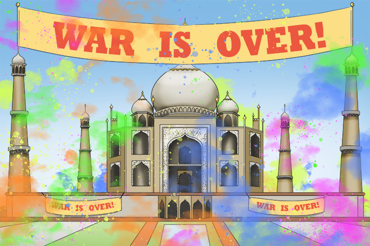 A holy (Holi) event was held to mark the end of war – the triumph of good over evil.